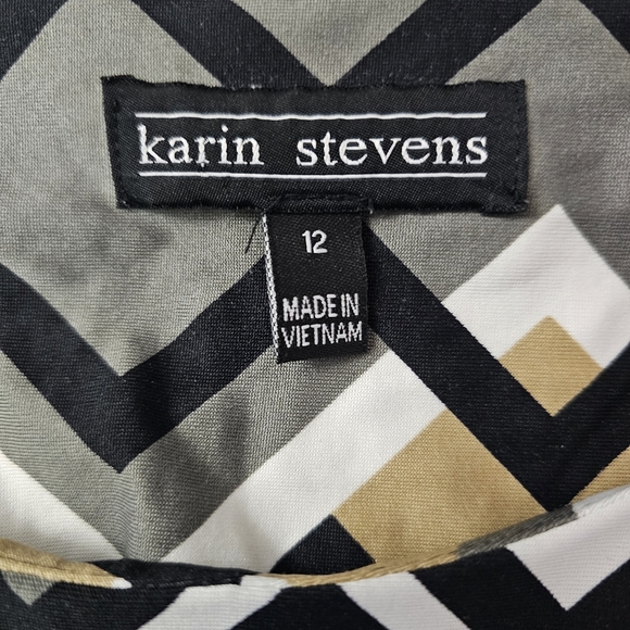 Karin Stevens Black White Tan Chevron Zig Zsg Sheath Dress Long Sleeve - Picture 2 of 13